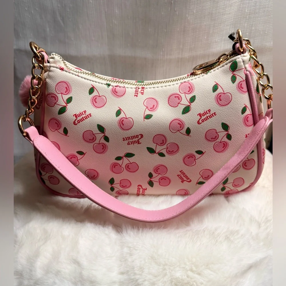 NEW Juicy Couture White Pink Cherry Girl Shoulder Bag